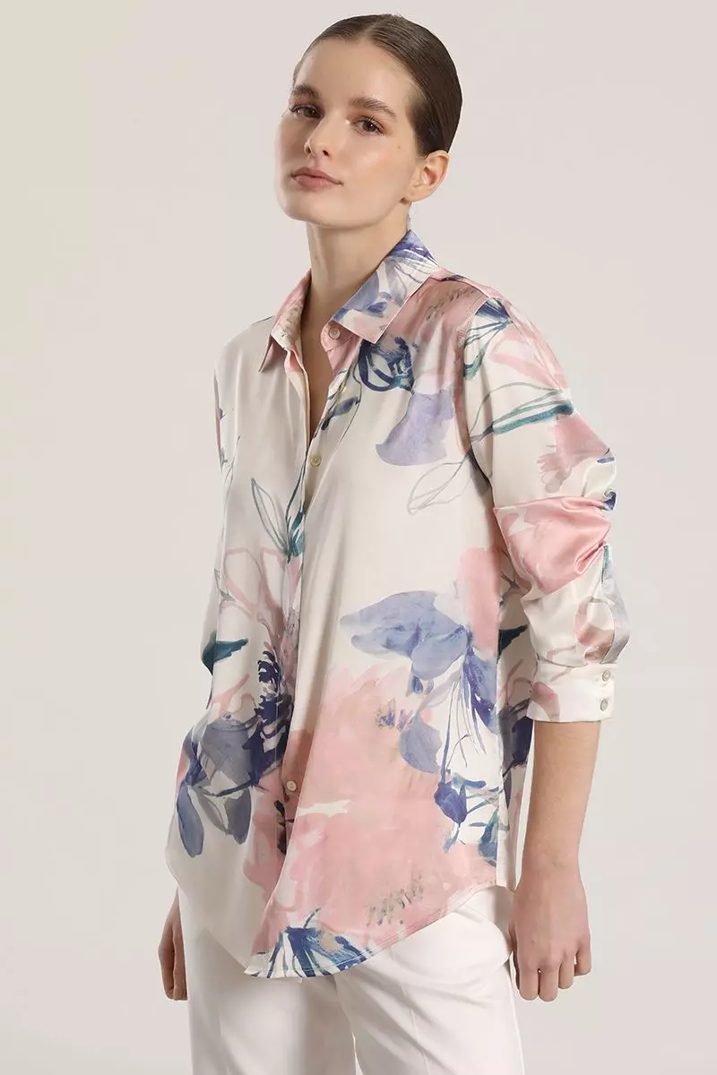 Blusa satin estampado mujer Liola crudo-0