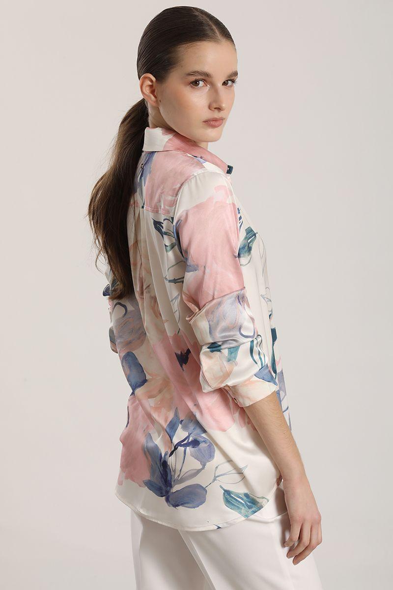 Blusa satin estampado mujer Liola crudo-3