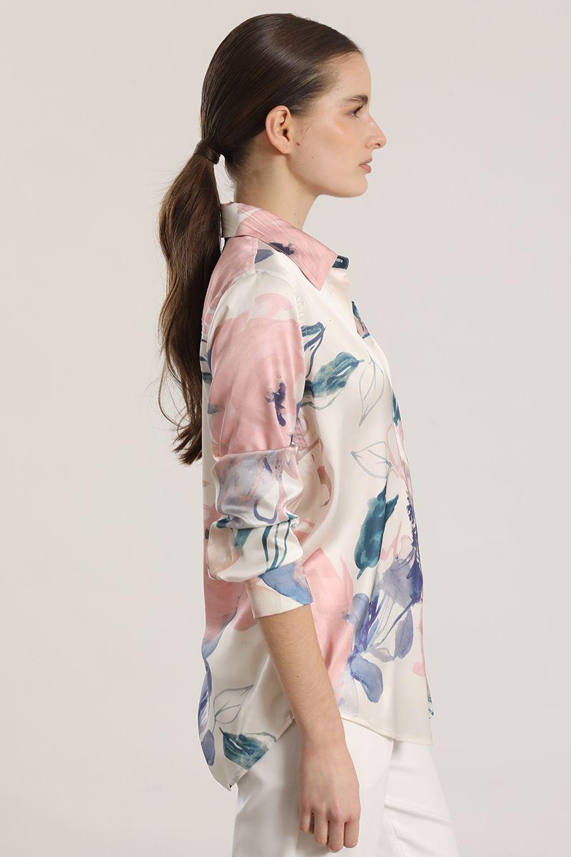 Blusa satin estampado mujer Liola crudo-4