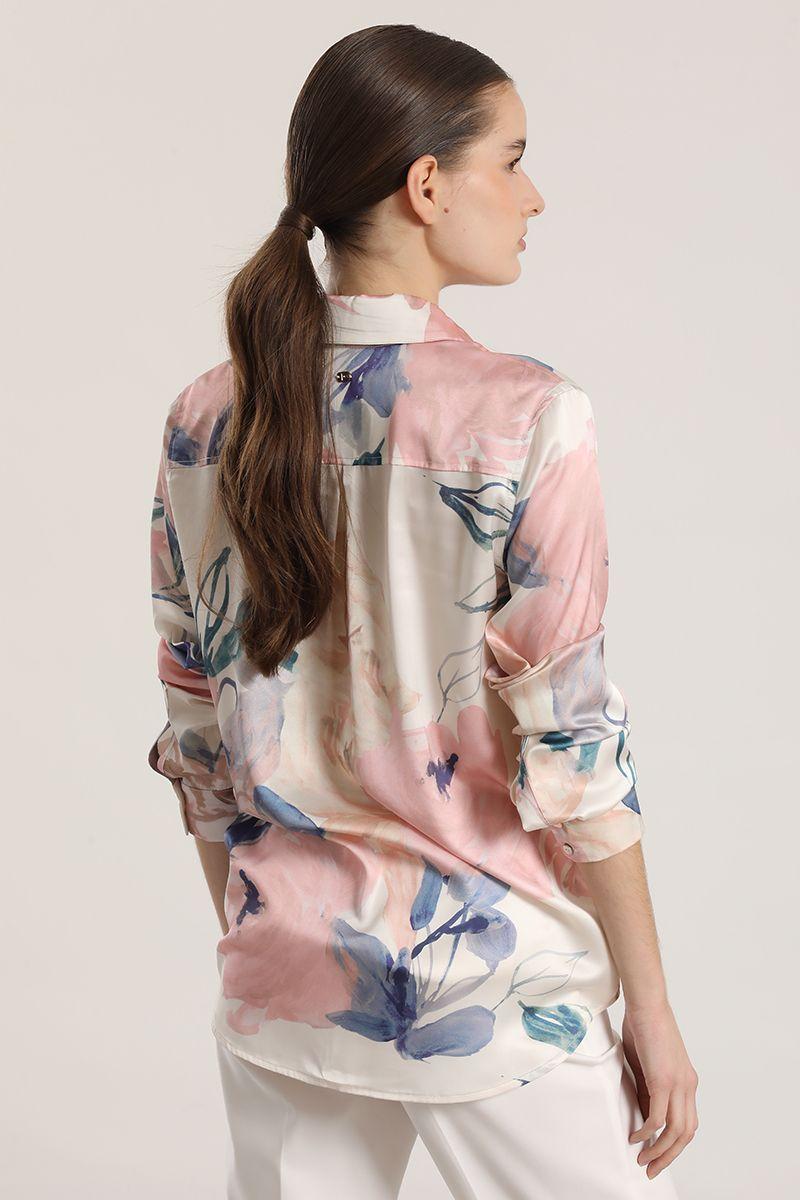 Blusa satin estampado mujer Liola crudo-5