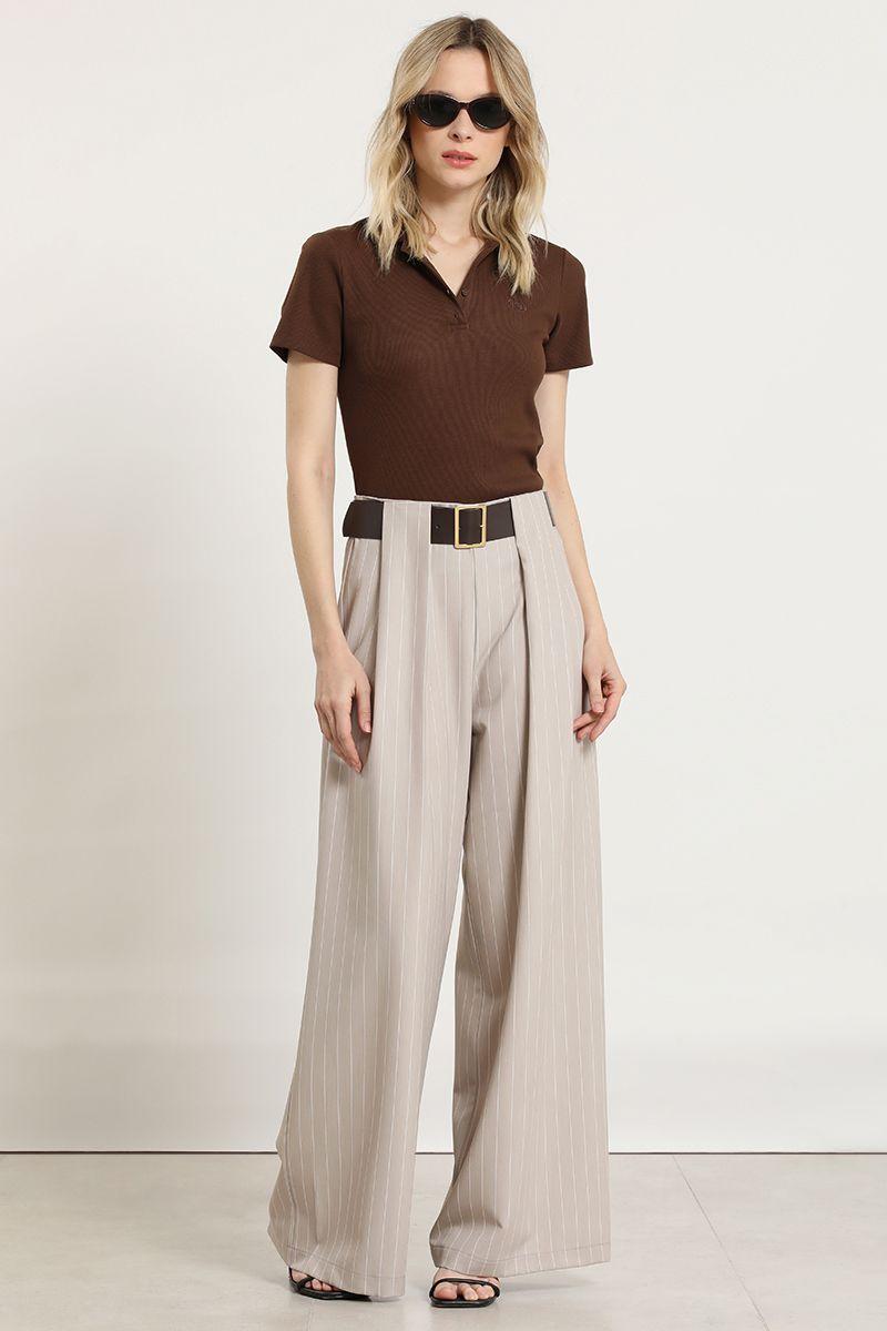 Polera cuello camisero, chocolate Liola-2