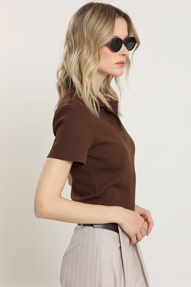 Polera cuello camisero, chocolate Liola-4