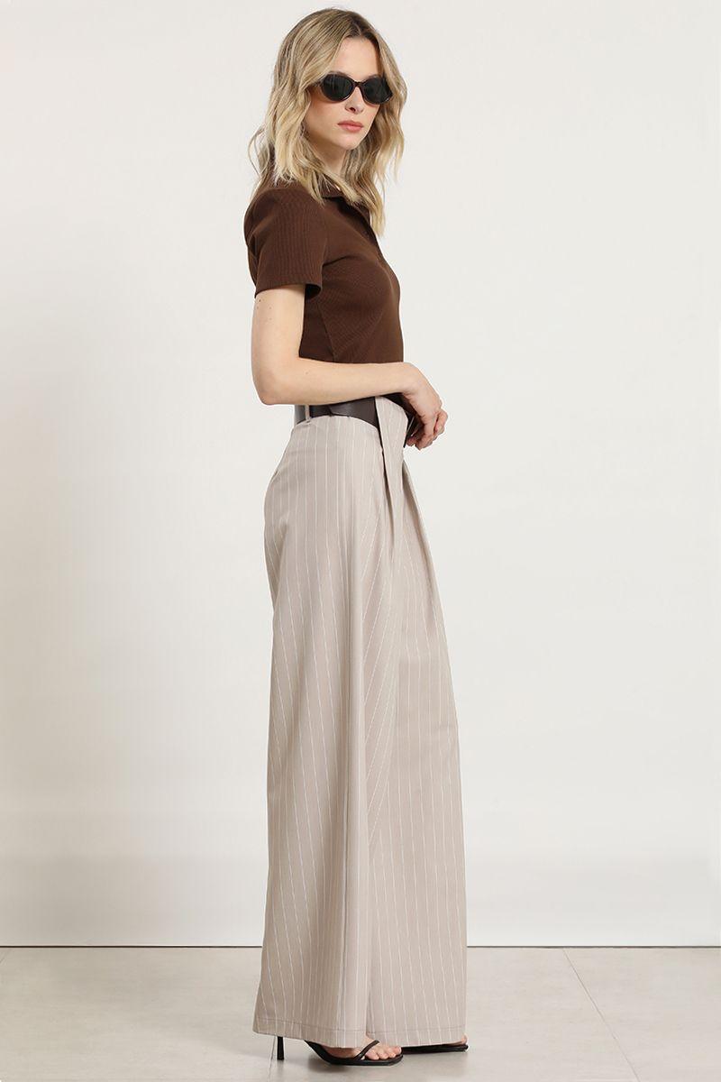 Polera cuello camisero, chocolate Liola-5