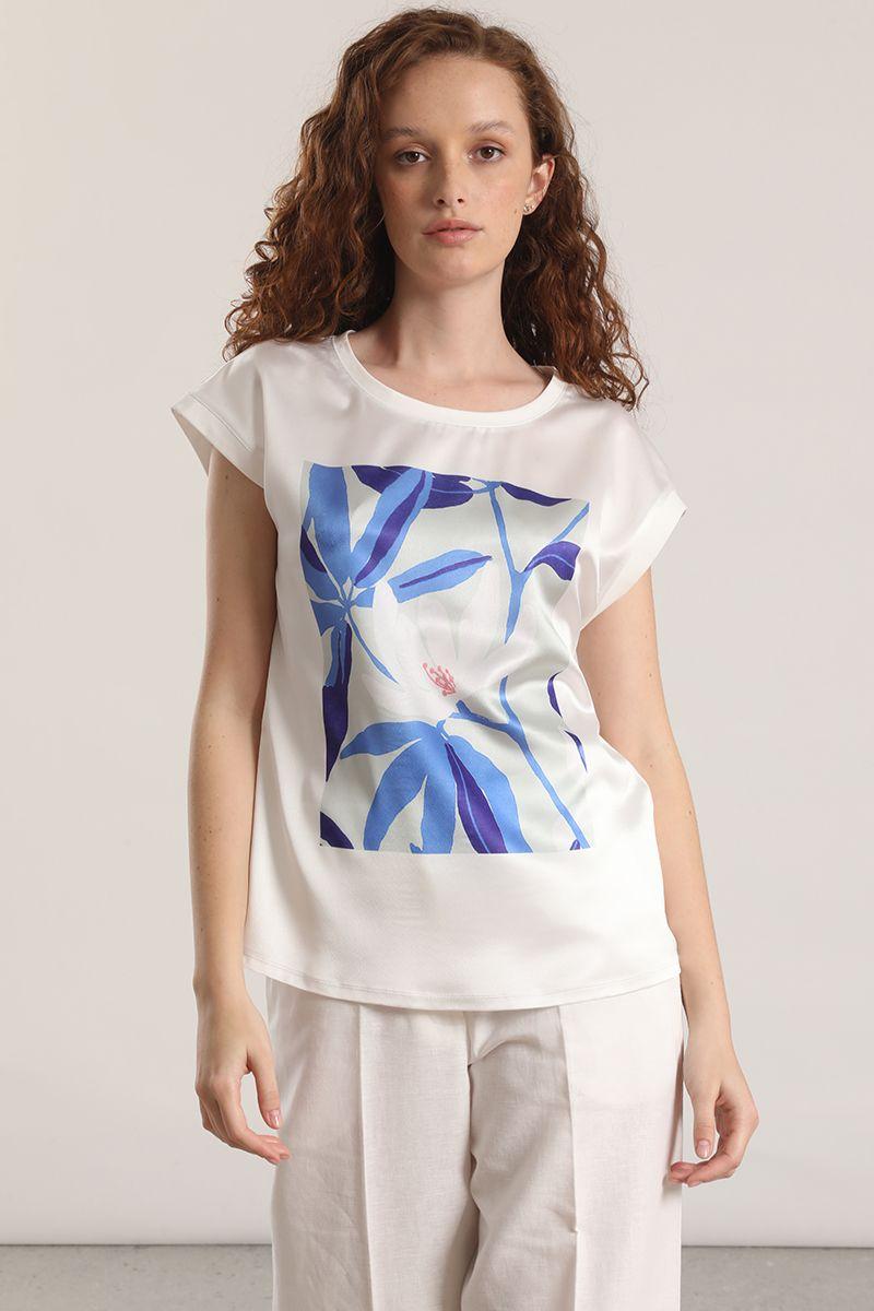 Polera satin flor estampada liola mujer azul-2