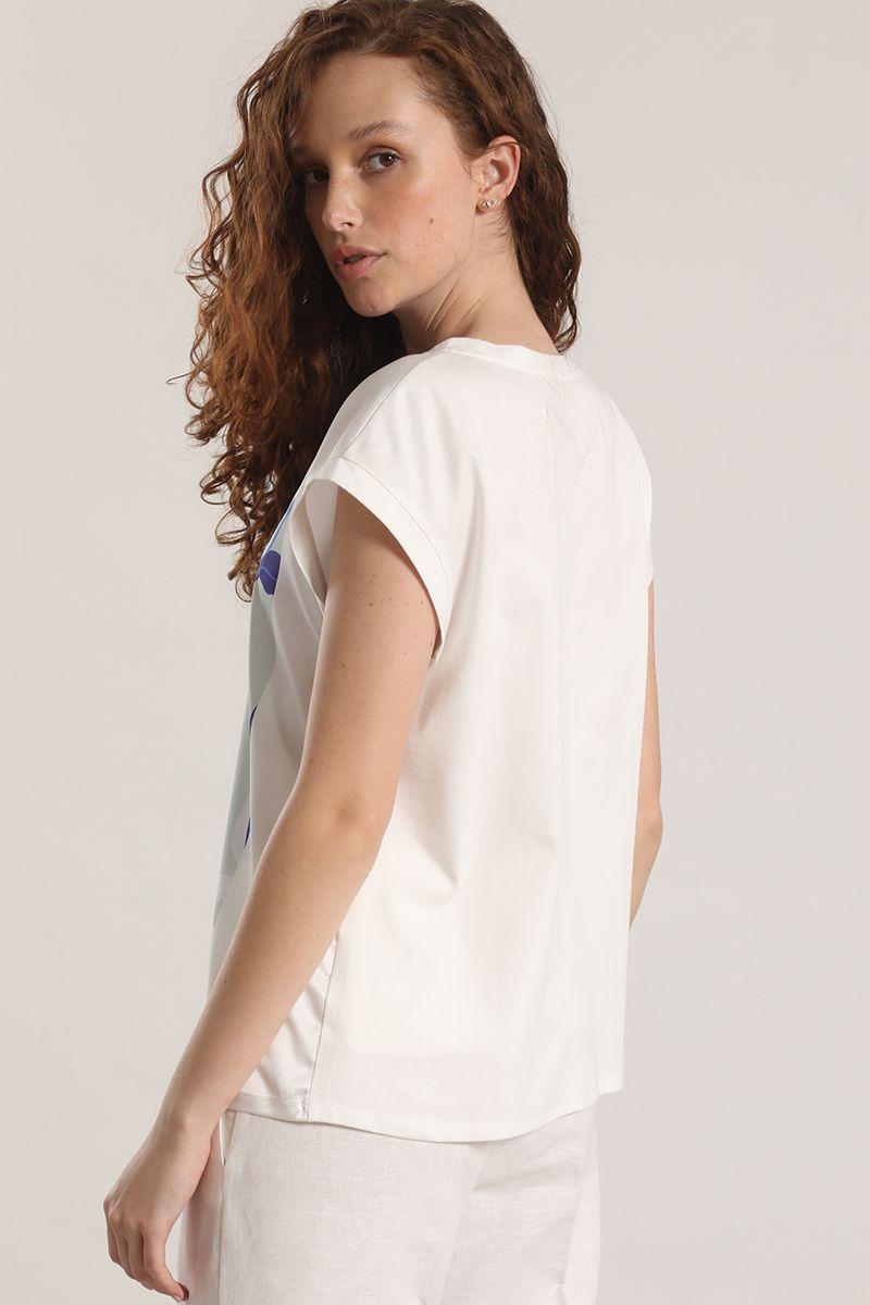 Polera satin flor estampada liola mujer azul-4