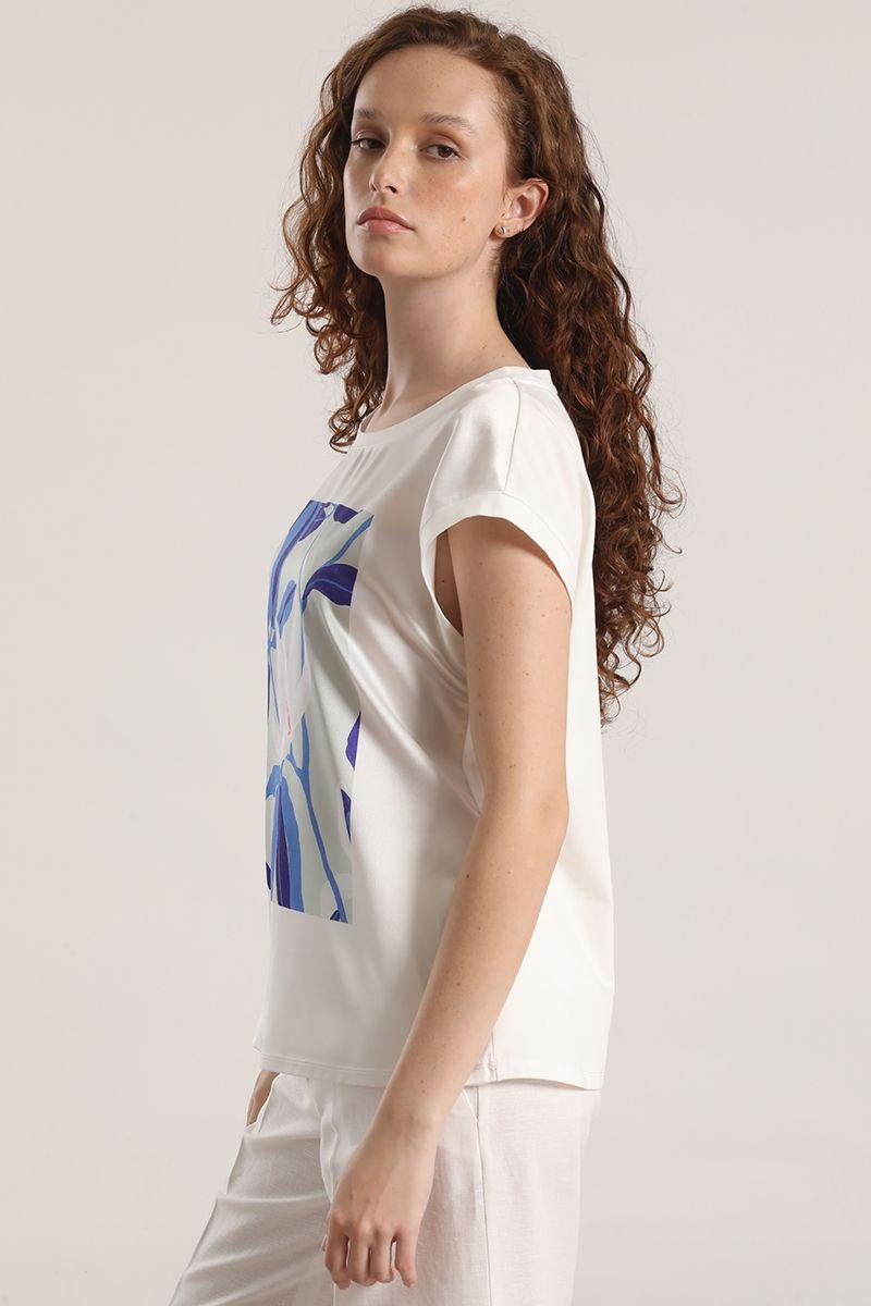 Polera satin flor estampada liola mujer azul-5
