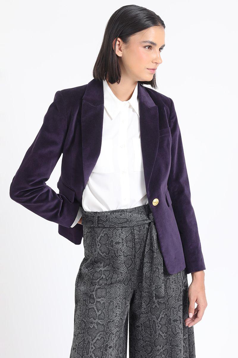 Blazer Entallado Terciopelo, Arandano Liola-4