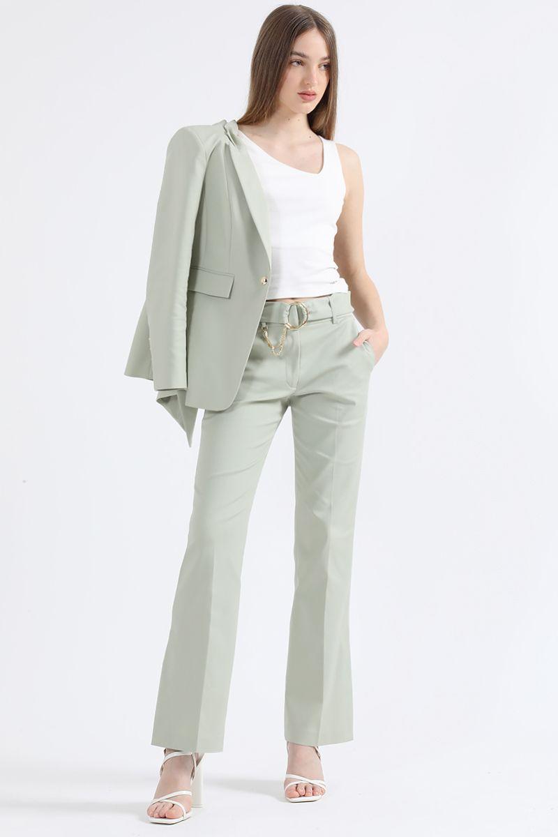 Pantalon Flare, Tiro Medio, Con Cinturon, Verde Liola-0