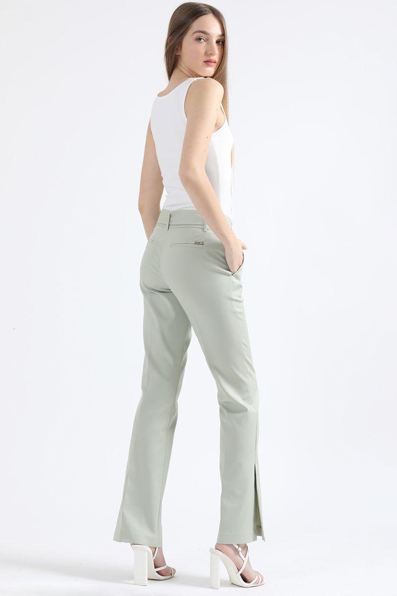 Pantalon Flare, Tiro Medio, Con Cinturon, Verde Liola-3