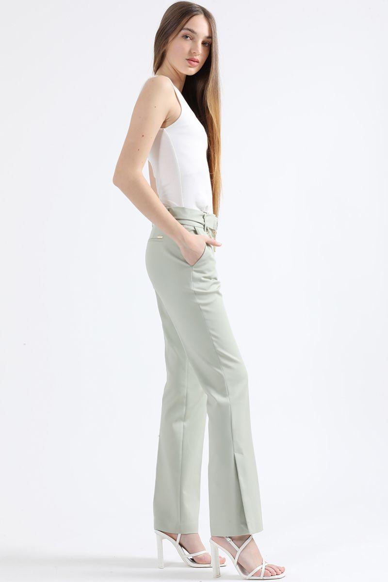 Pantalon Flare, Tiro Medio, Con Cinturon, Verde Liola-4