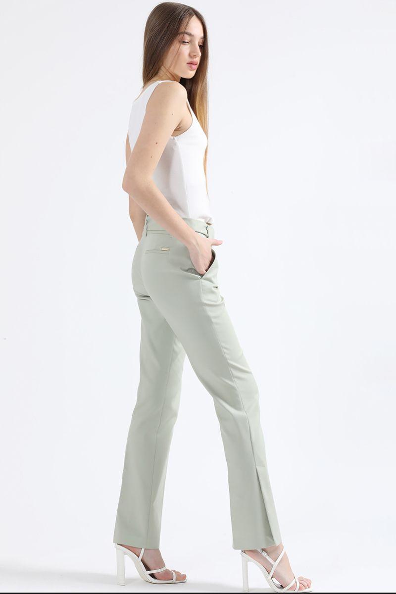 Pantalon Flare, Tiro Medio, Con Cinturon, Verde Liola-5
