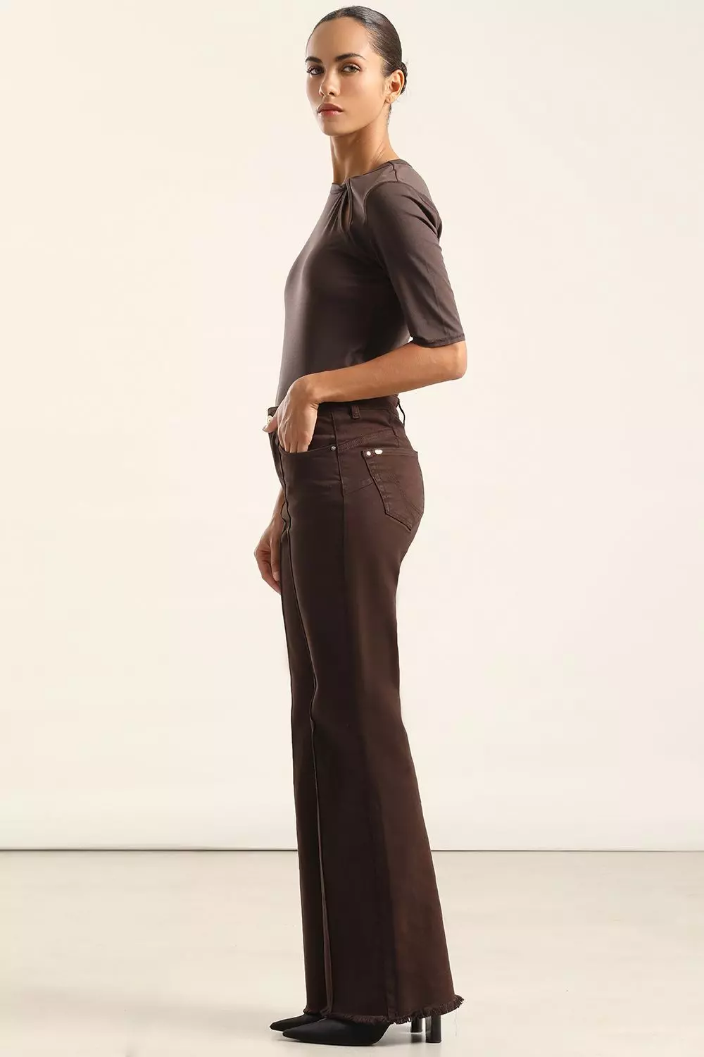 Jeans Color Bootcut, Push Up, Chocolate Liola-3