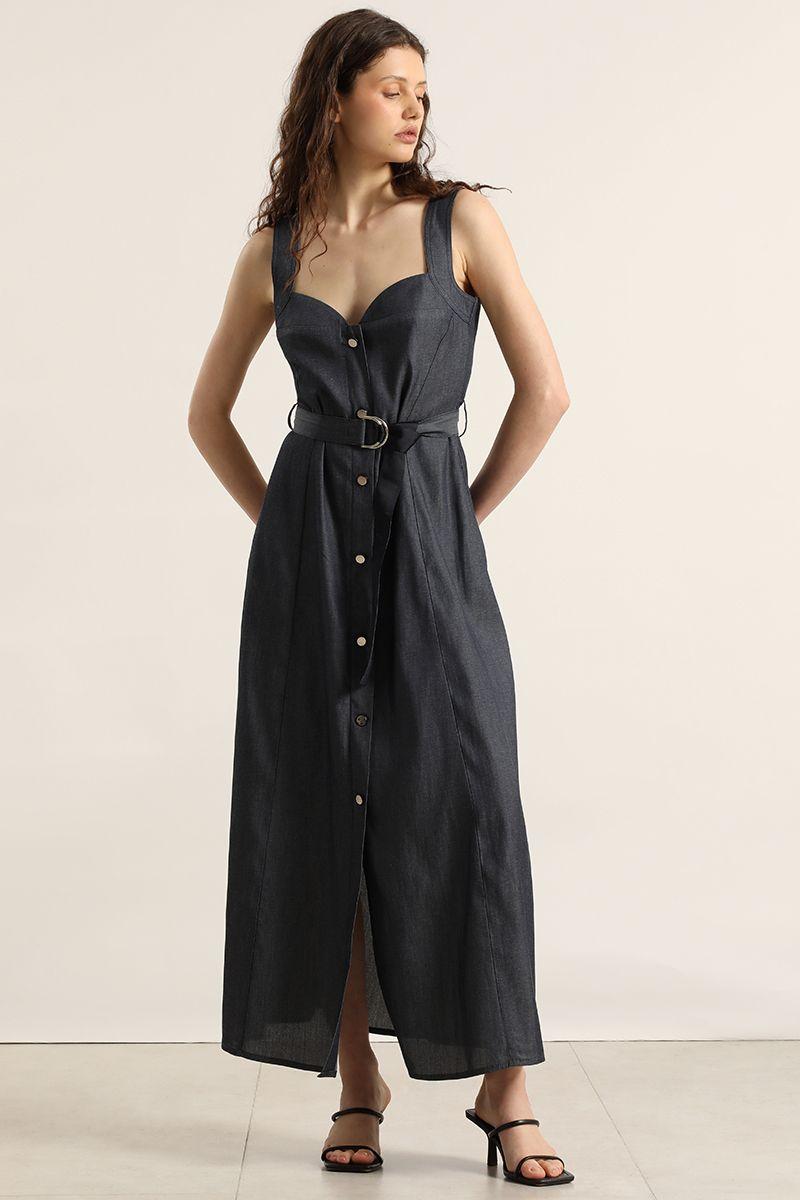 Vestido midi efecto denim, indigo Liola-0