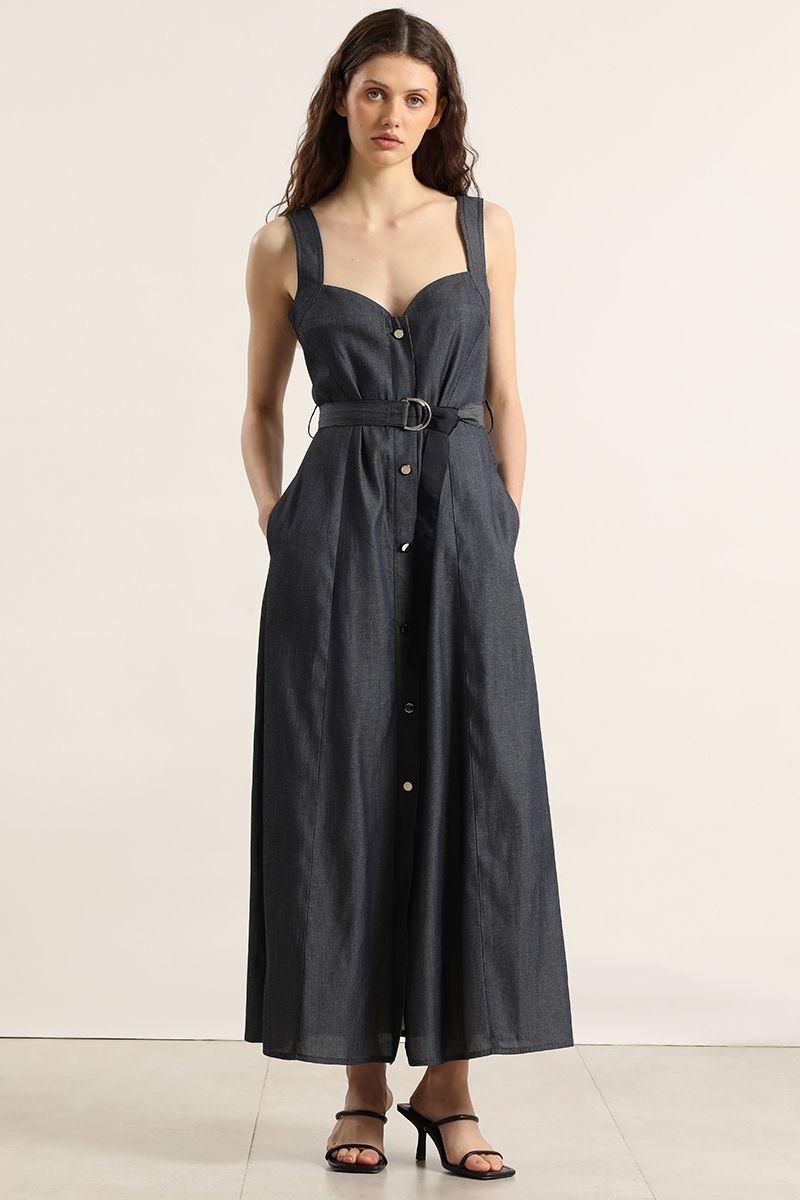 Vestido midi efecto denim, indigo Liola-2