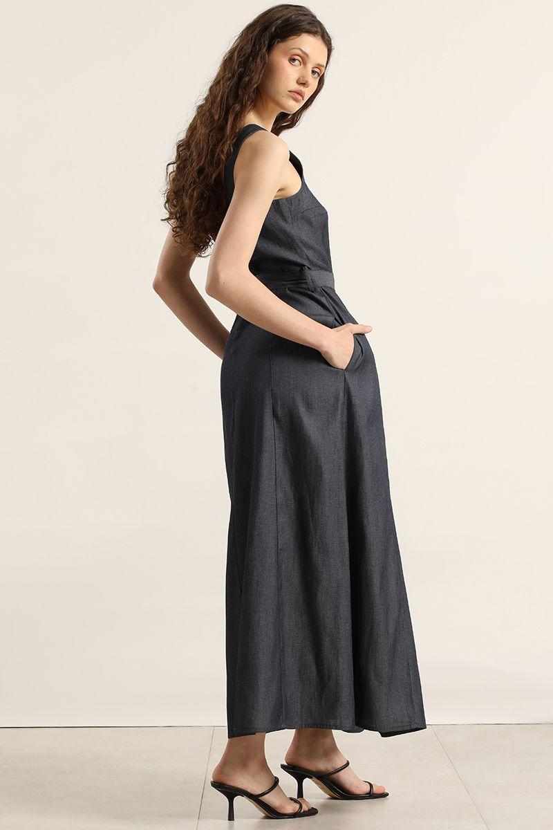 Vestido midi efecto denim, indigo Liola-3