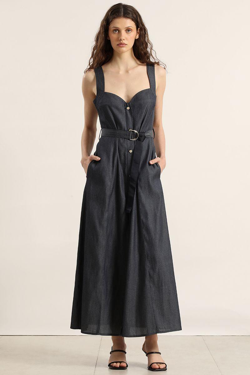 Vestido midi efecto denim, indigo Liola-5