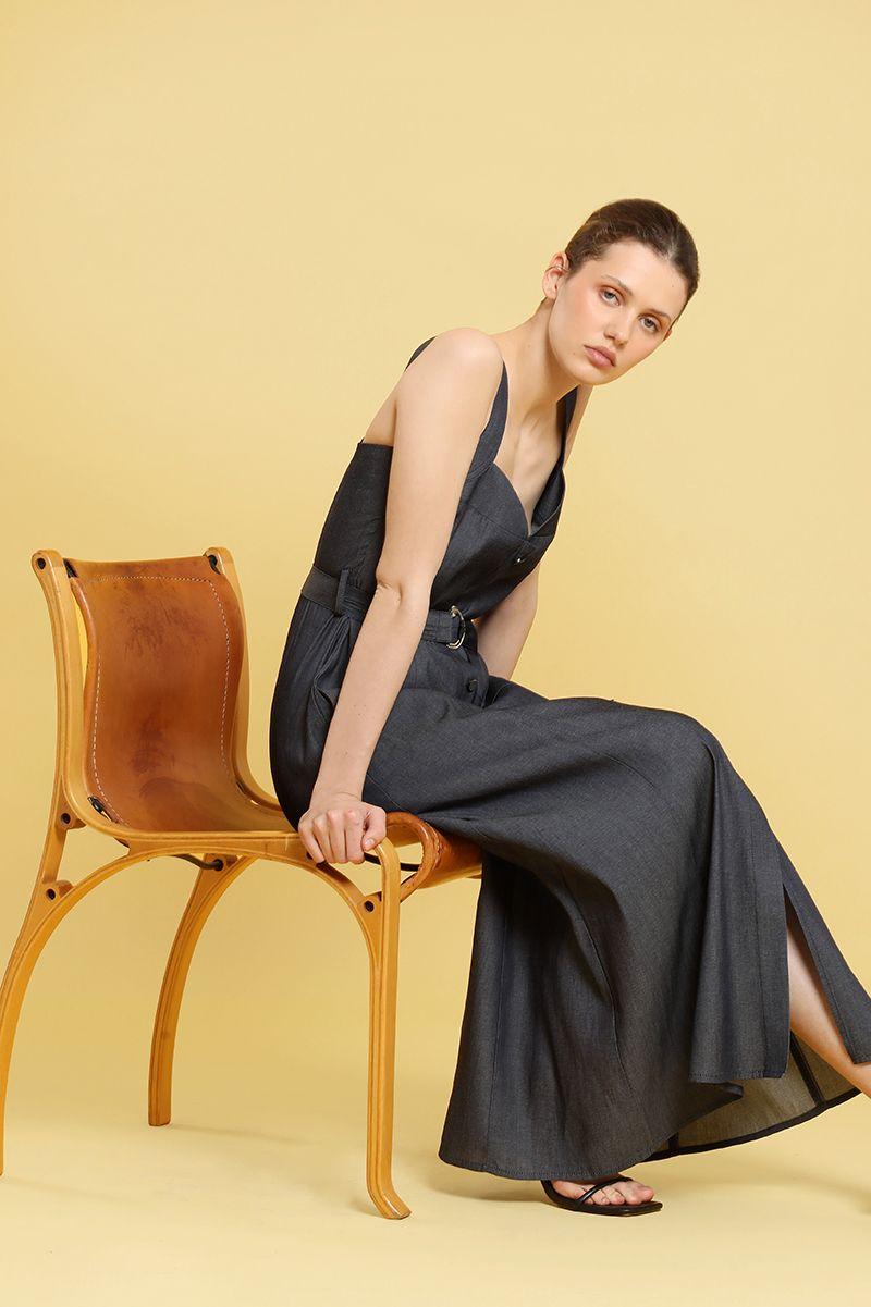 Vestido midi efecto denim, indigo Liola-6