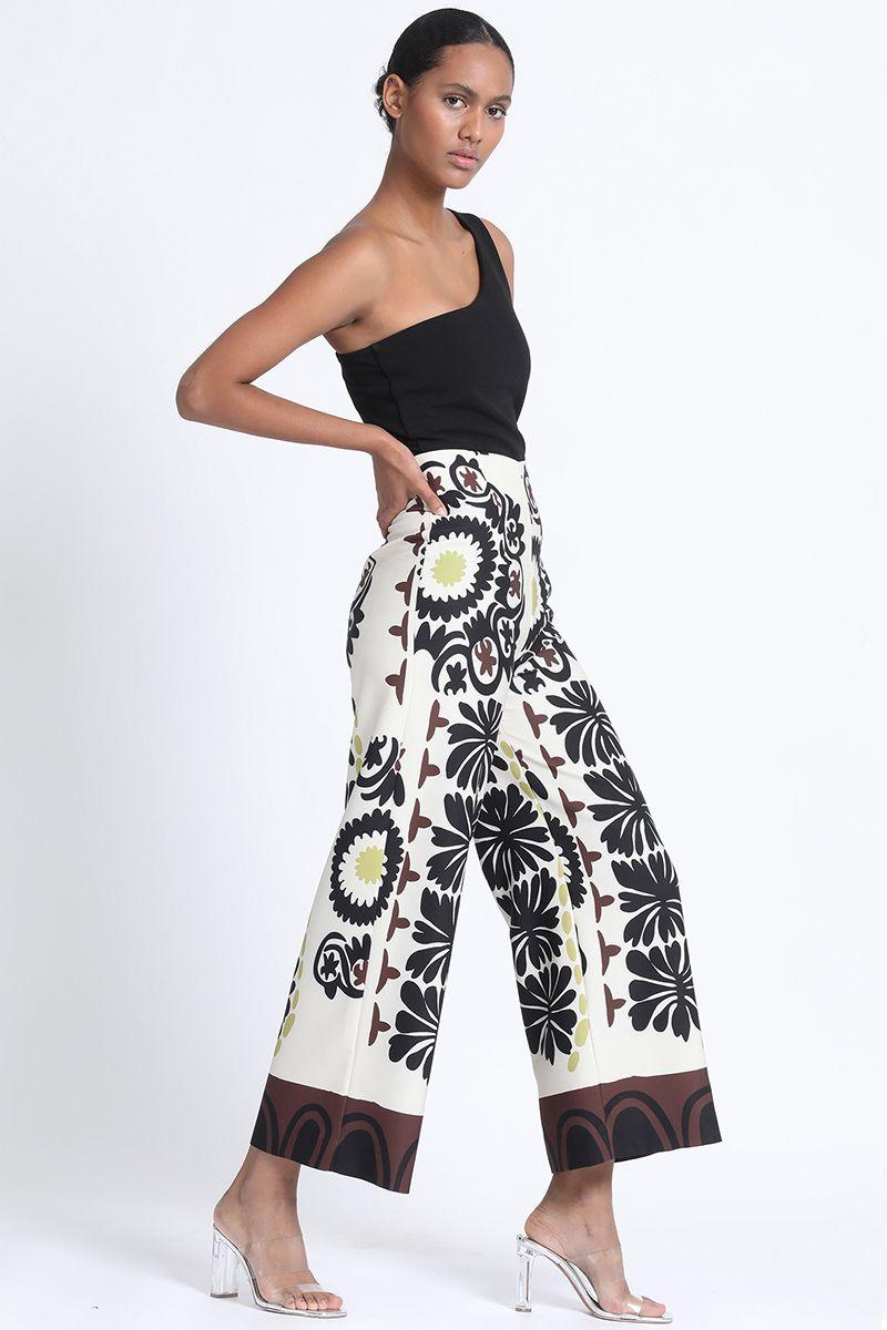 Pantalon Ancho Estampado Paño Beige Liola-0