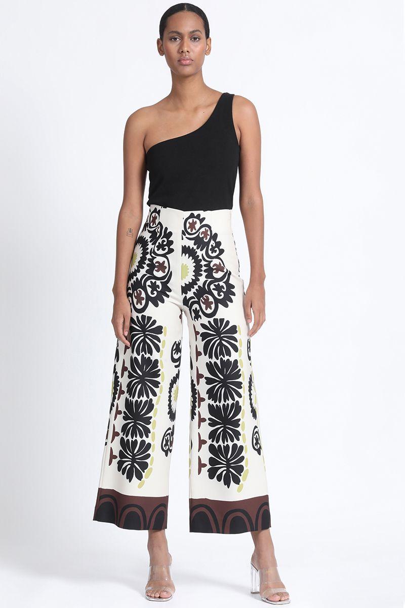 Pantalon Ancho Estampado Paño Beige Liola-1