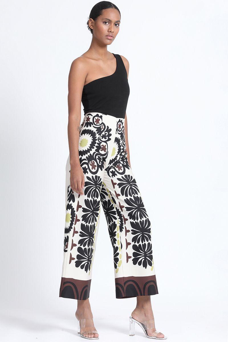 Pantalon Ancho Estampado Paño Beige Liola-2