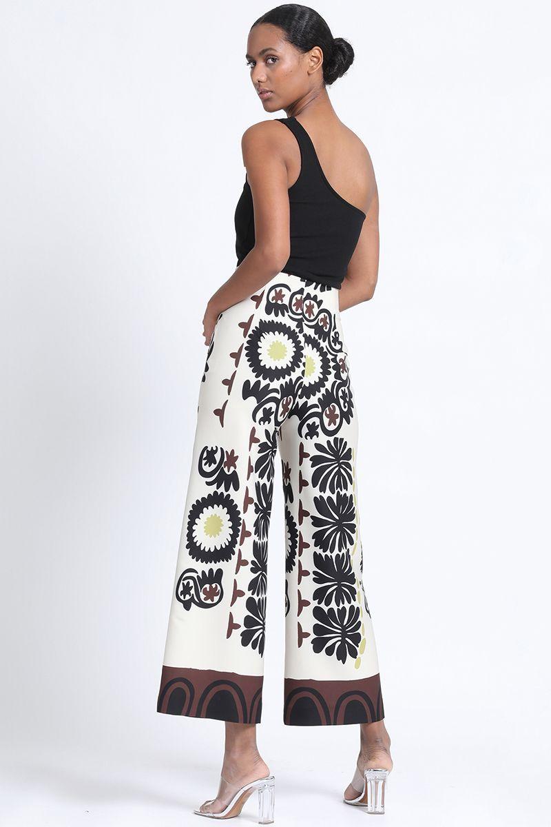 Pantalon Ancho Estampado Paño Beige Liola-4
