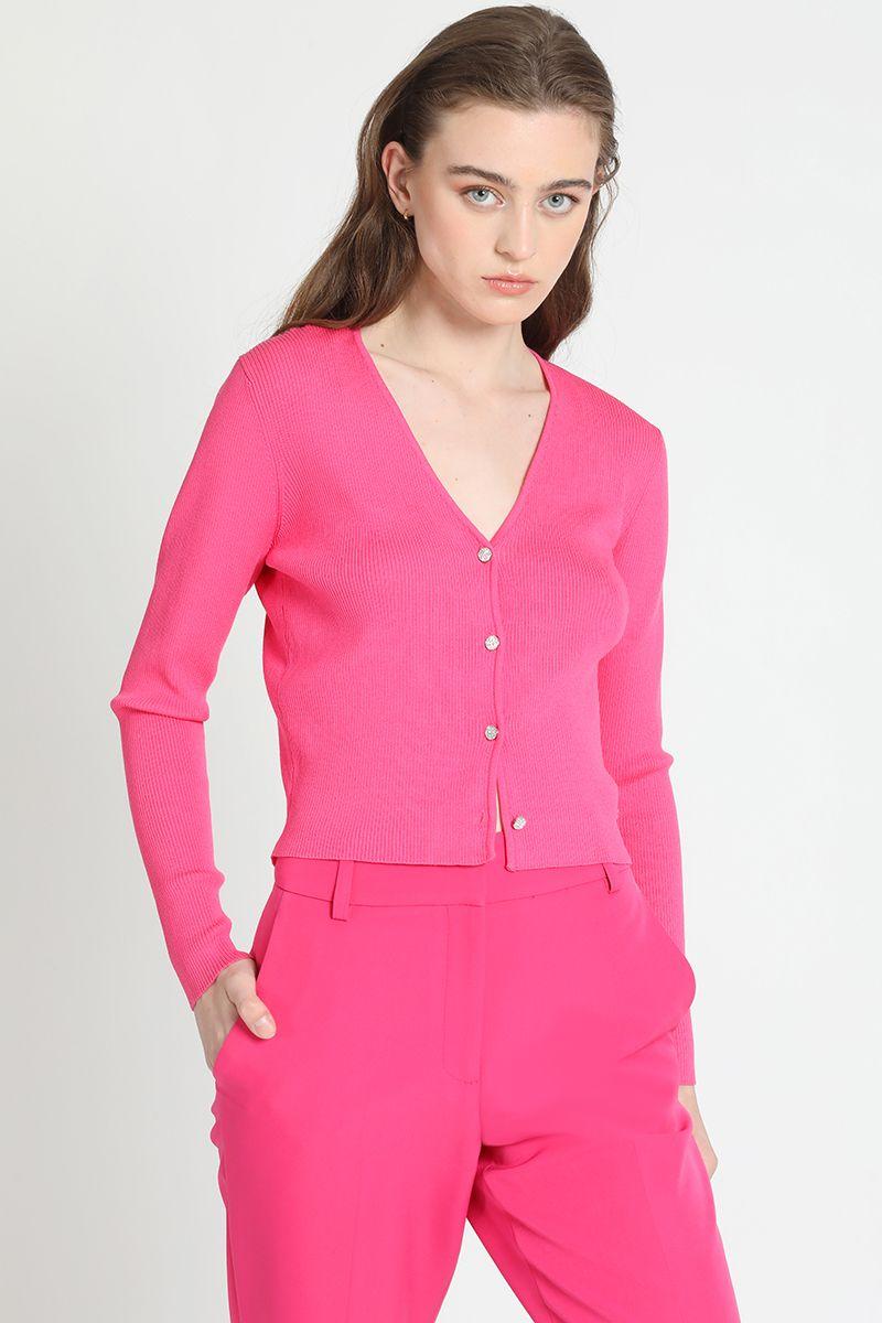 Jersey Tejido Boton Joya, Fucsia Liola-1