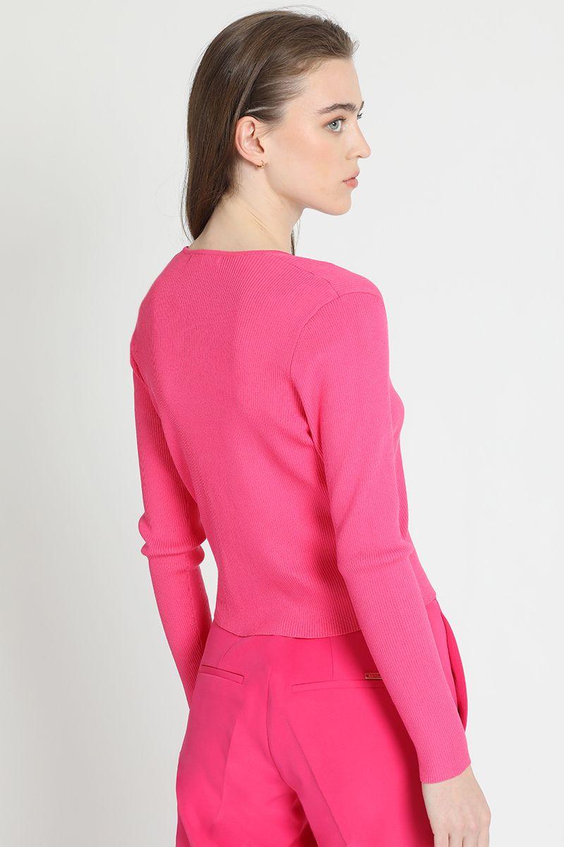 Jersey Tejido Boton Joya, Fucsia Liola-3