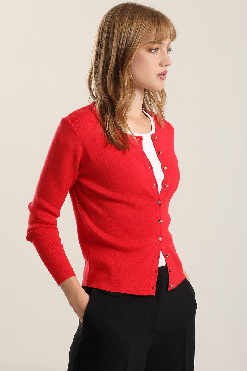 Cardigan basico punto, rojo Liola-2