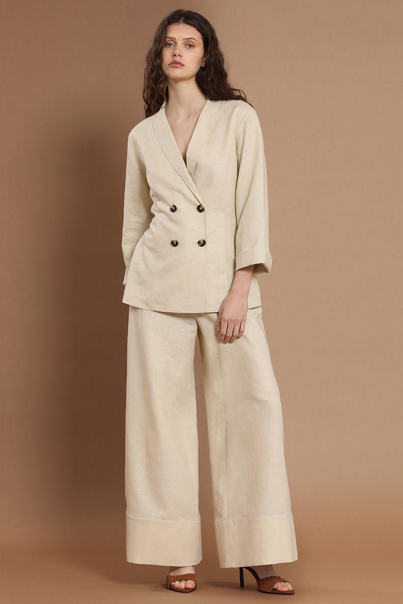Blazer cruzado con cinturon, beige Liola-4