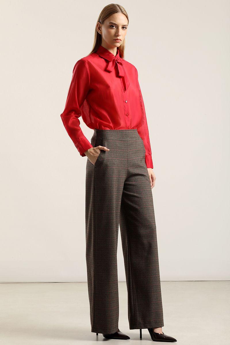 Pantalón ancho, tiro alto, café Liola-1