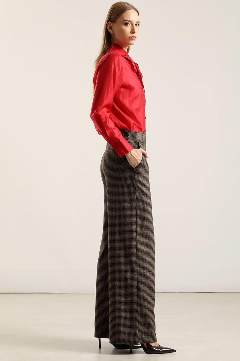 Pantalón ancho, tiro alto, café Liola-4