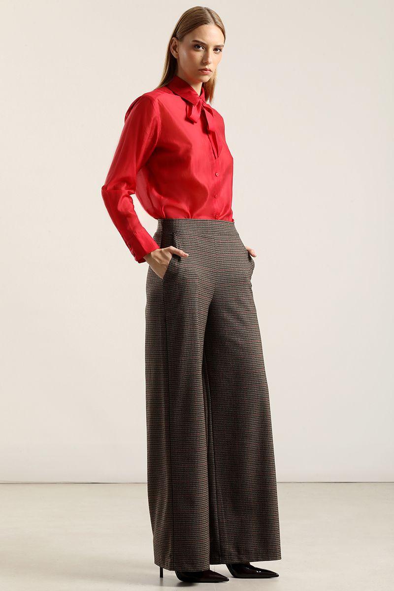 Pantalón ancho, tiro alto, café Liola-5