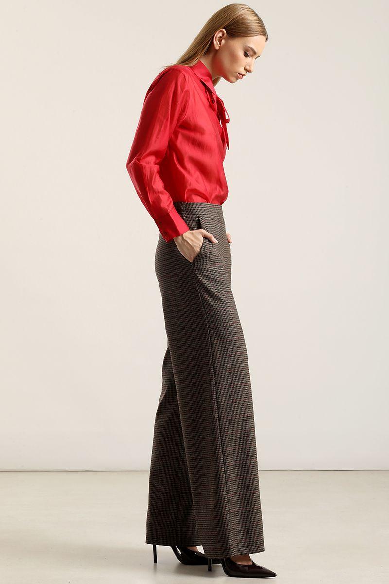 Pantalón ancho, tiro alto, café Liola-6