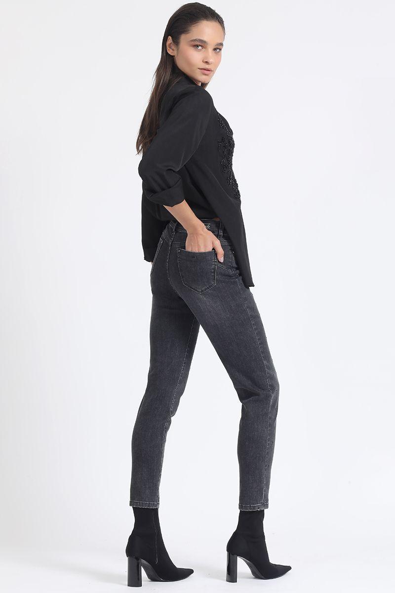 Jeans Skinny Push -Up Brillos, Tiro Medio, Grafito Liola-2