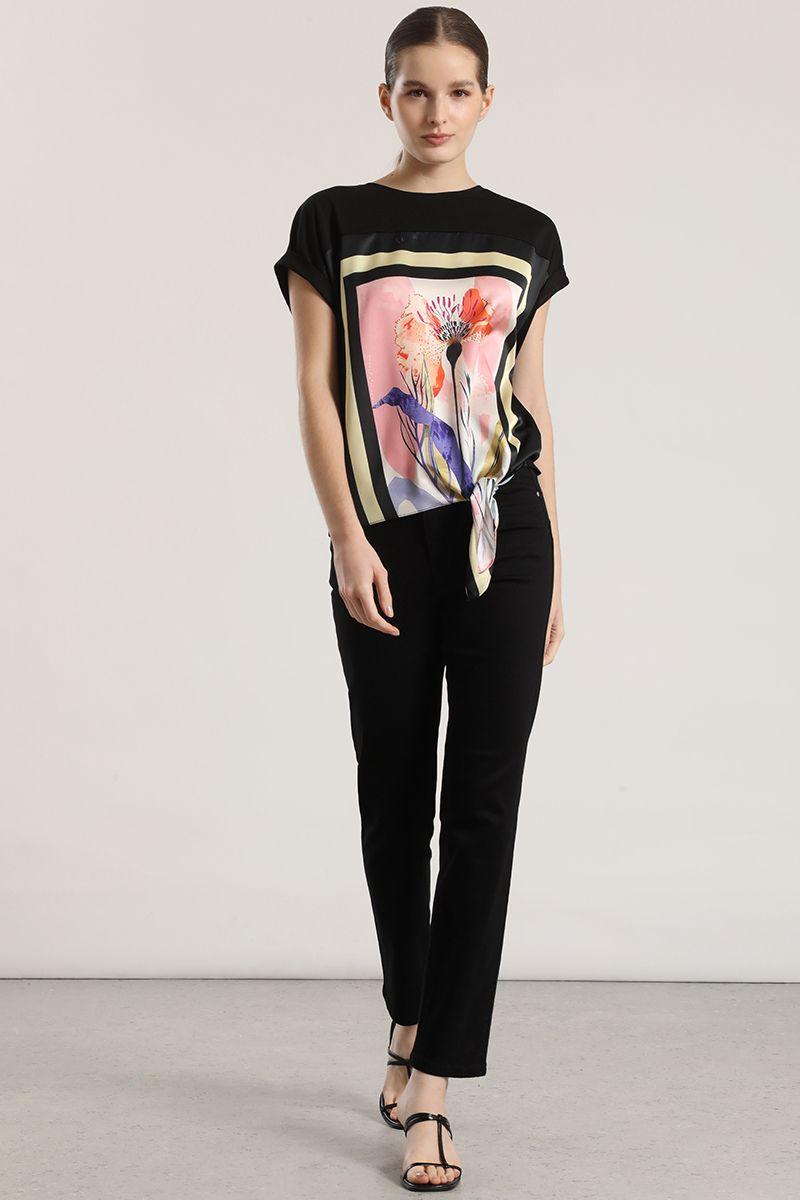 Polera satín amarra liola mujer negro-2