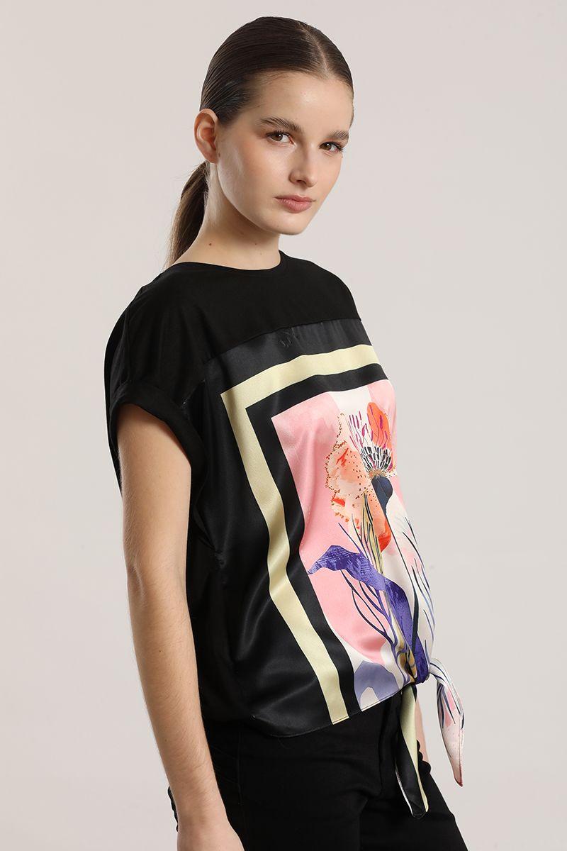 Polera satín amarra liola mujer negro-3
