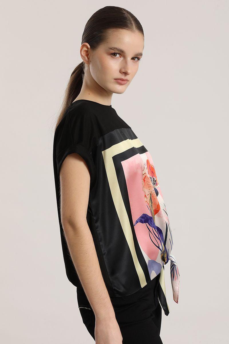 Polera satín amarra liola mujer negro-4