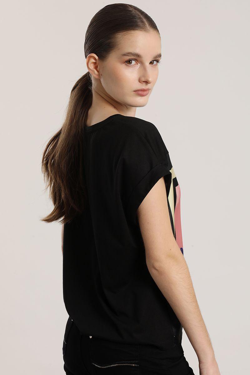 Polera satín amarra liola mujer negro-5