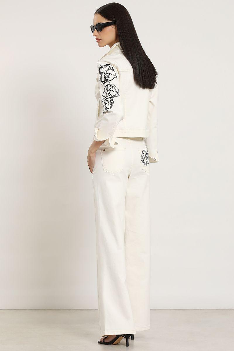 Jeans color, straight, bordado, beige Liola-2