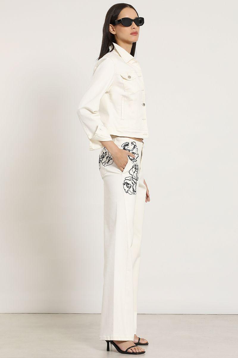 Jeans color, straight, bordado, beige Liola-4
