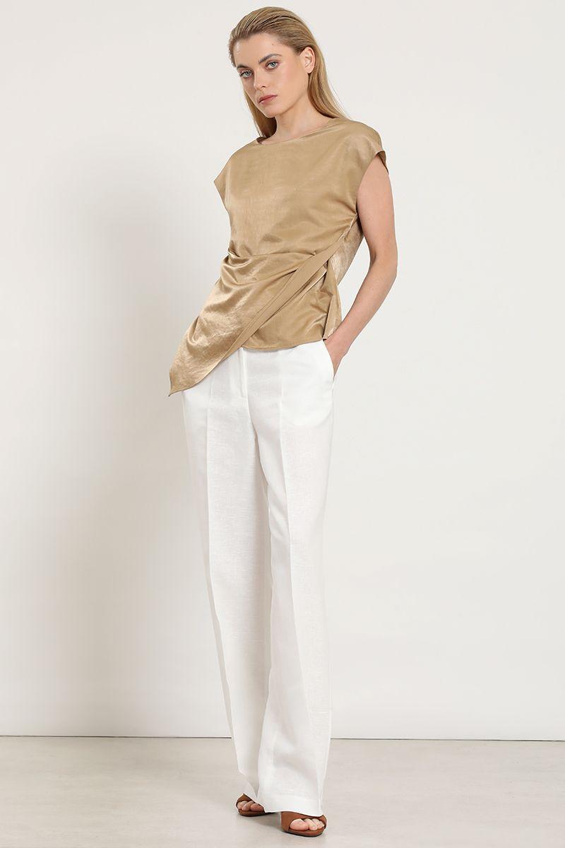 Top satinado, torcido asimetrico, beige Liola-2