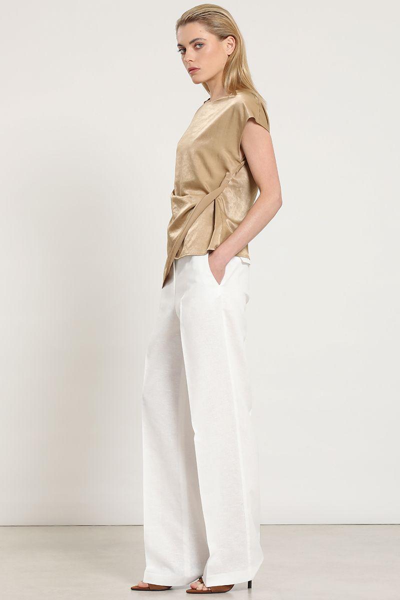 Top satinado, torcido asimetrico, beige Liola-3
