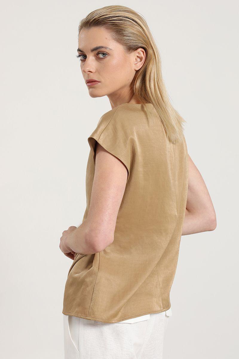 Top satinado, torcido asimetrico, beige Liola-4