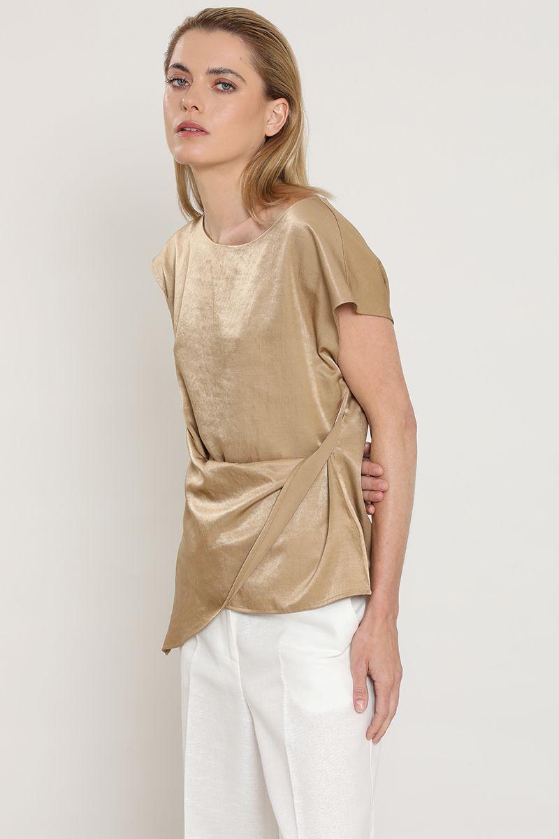 Top satinado, torcido asimetrico, beige Liola-5