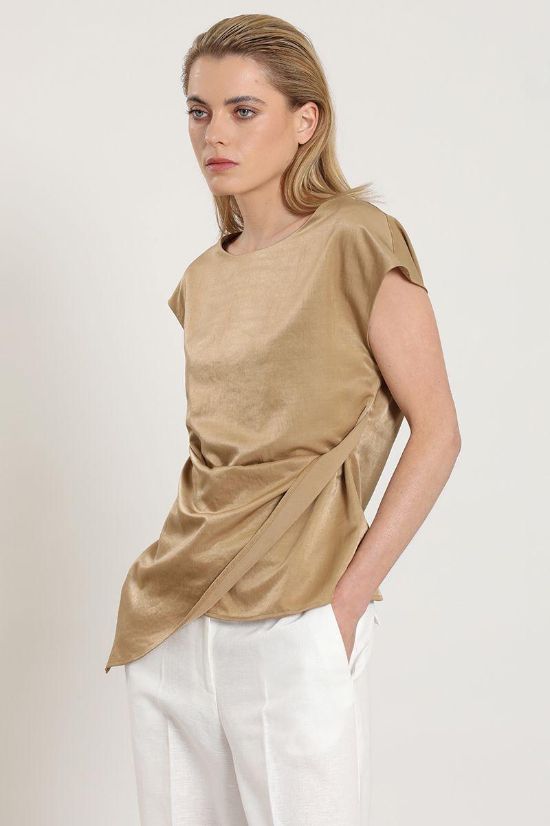 Top satinado, torcido asimetrico, beige Liola-6