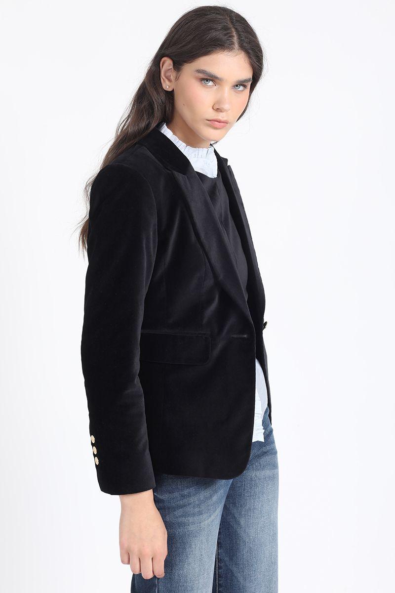 Blazer Entallado Terciopelo, Negro Liola-4