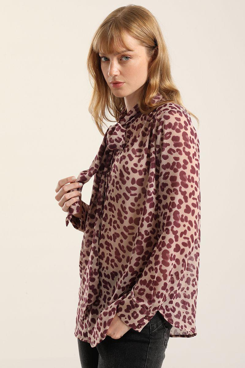 Blusa Estampado Animal Print, Burdeo Liola-3