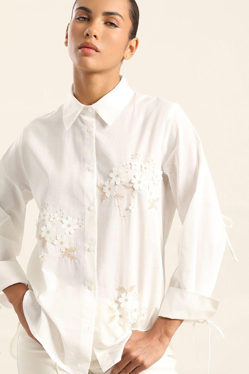 Camisa Poplin Aplicacion Flor, Crudo Liola-2