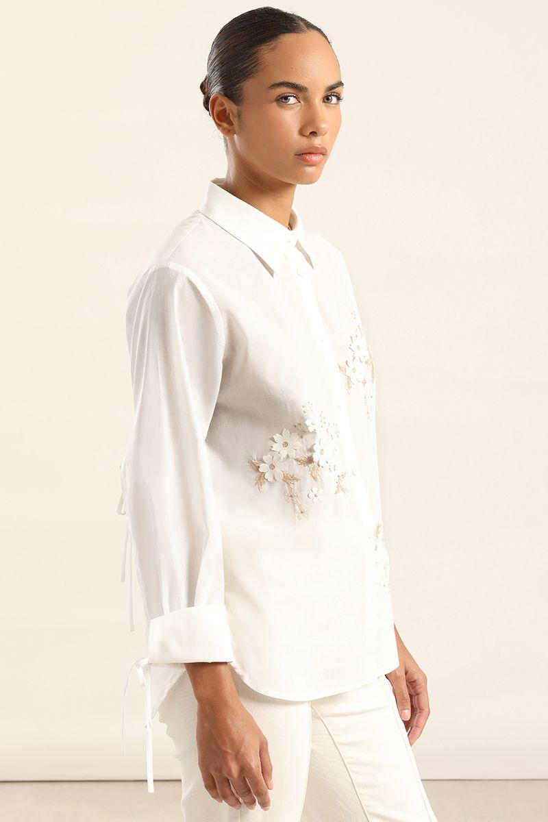 Camisa Poplin Aplicacion Flor, Crudo Liola-4