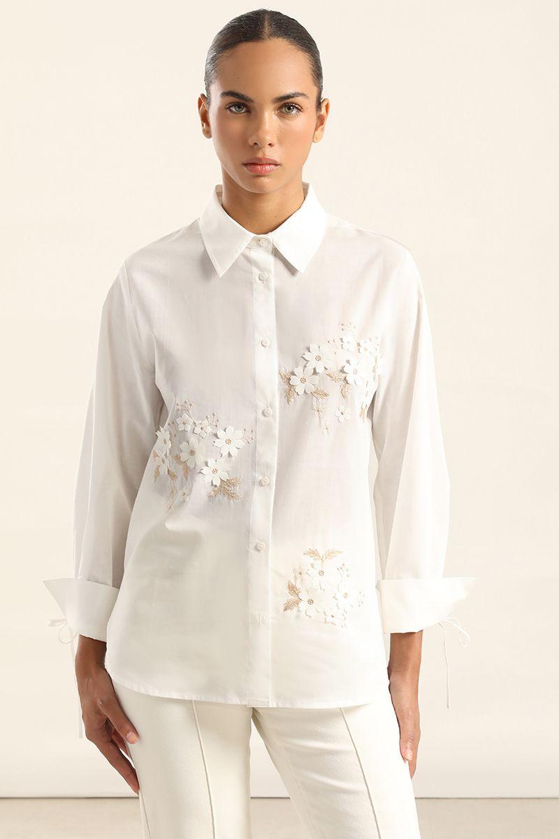 Camisa Poplin Aplicacion Flor, Crudo Liola-5